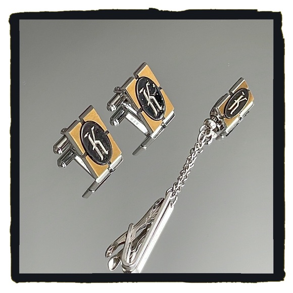 💕Vintage Hickok Monogram K Cufflinks & Tie Clip Set💕 - Picture 2 of 7